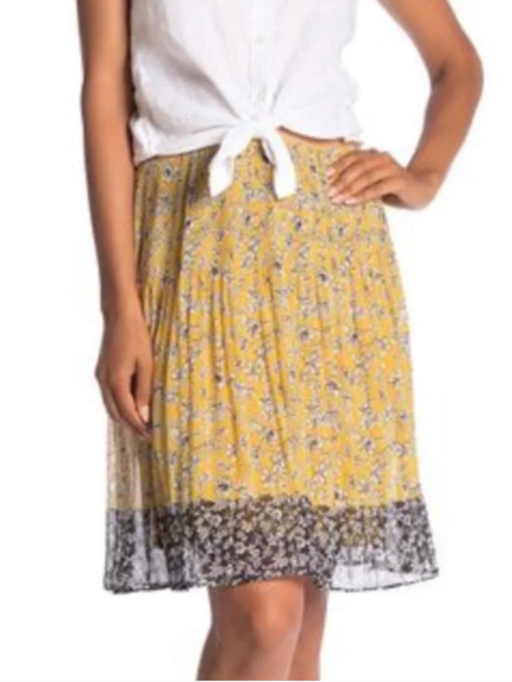 Max Studio Gathered Waist Georgette Mustad & Black Floral Skirt Sz M